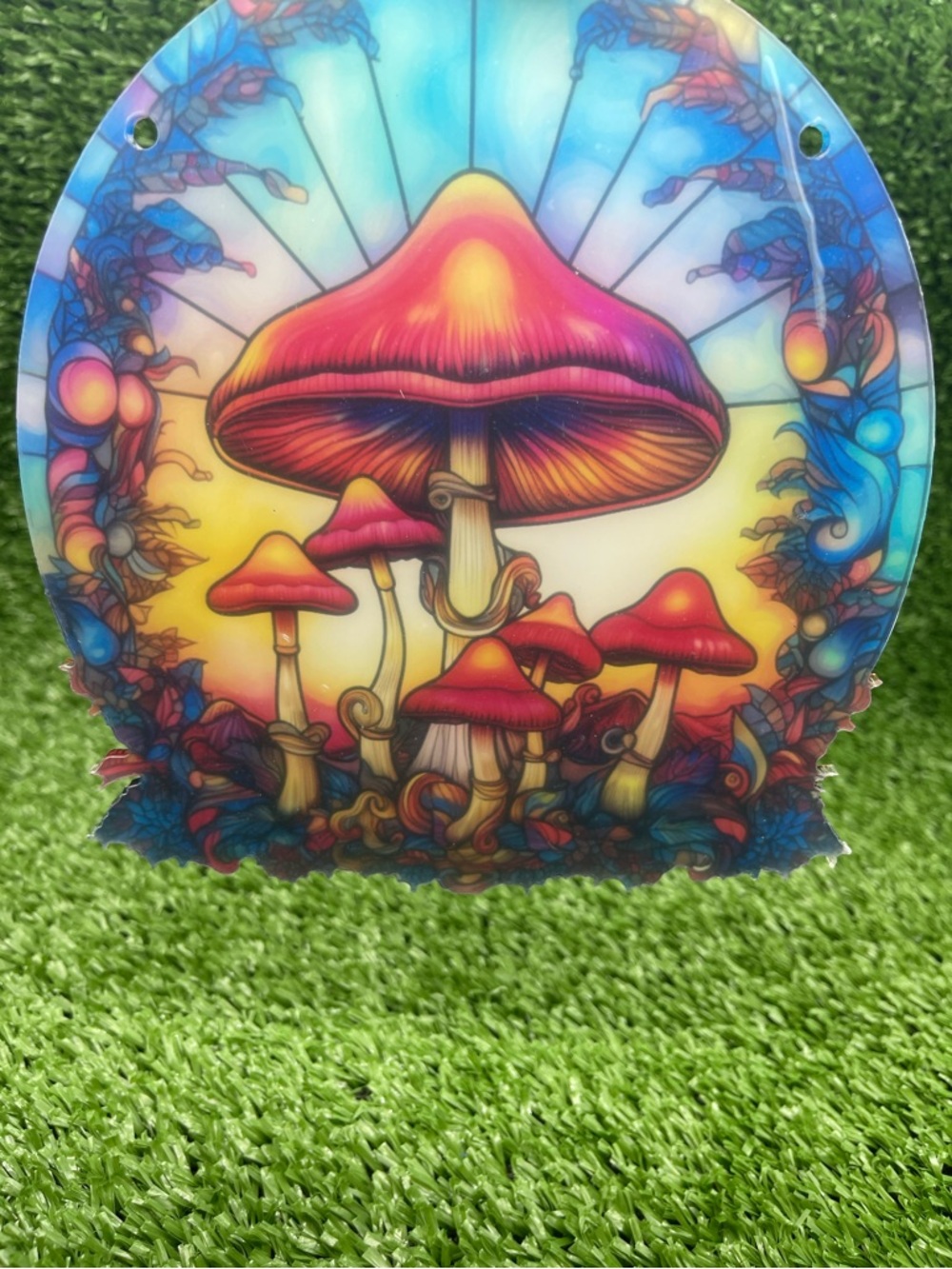 Vibrant Red Mushroom Art Round Wall Hanging - Picture 5 of 11